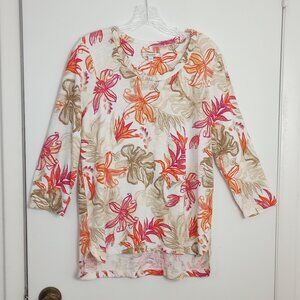 Chico's Tropical Floral Slub Long-Sleeved Tee